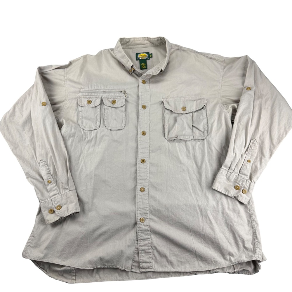 Cabelas Outdoor Gear Mens XL Khaki Cotton Fishing Hiking Utility Shirt Vent Back